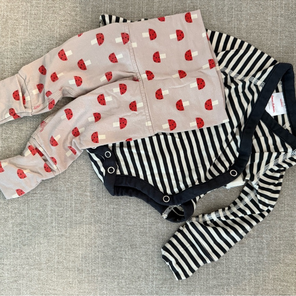 Hanna Andersson Striped Onesie and Mushroom Print Pants Set